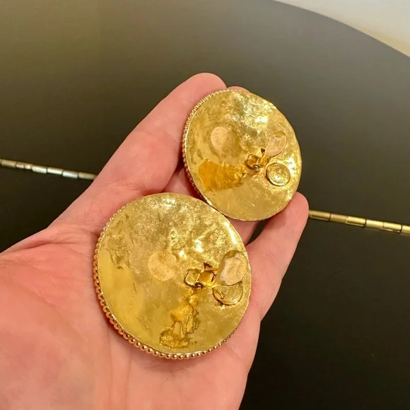 DOMINIQUE AURIENTIS PARIS 80’S VINTAGE RETRO RUNWAY RARE GLAM GRIPOIX EARRINGS - Picture 10 of 17